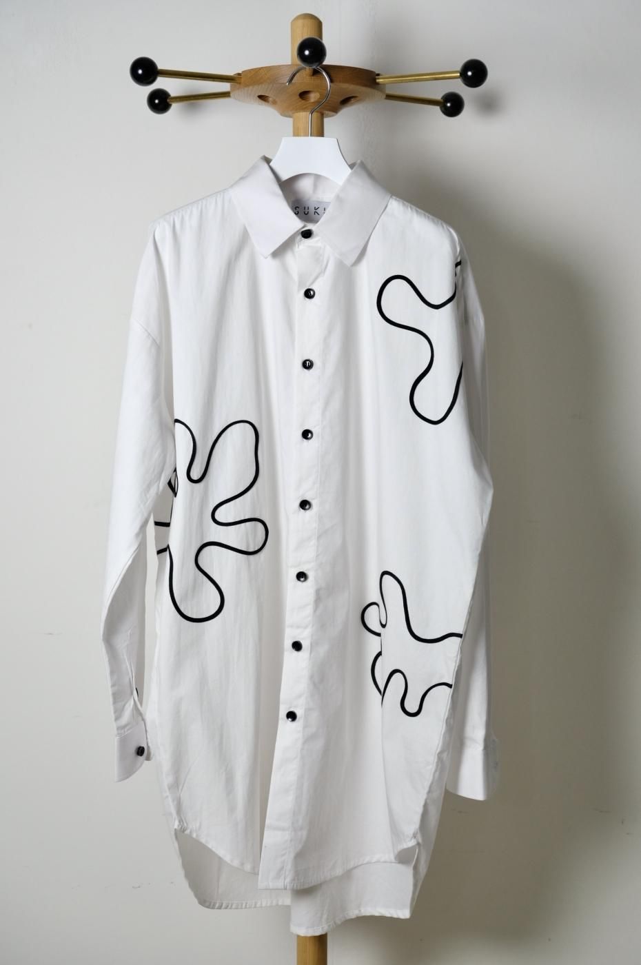 SUKU HOME ۡ-ROMANCE SHIRT DRESS-WHITE WITH BLACK EMBROIDERY-
