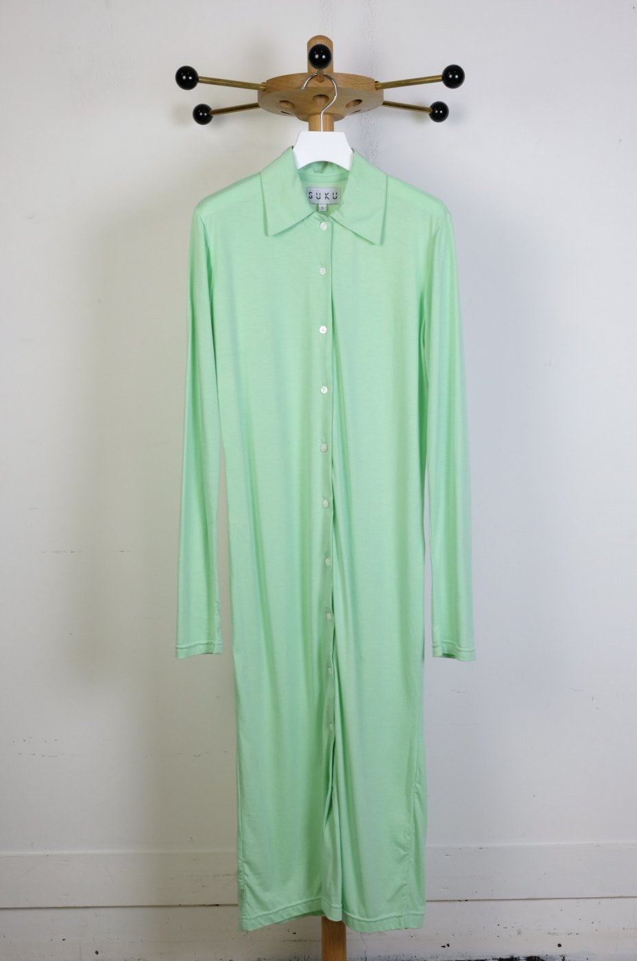 SUKU HOME スクホーム-BUTTON UP POLO DRESS-MINT(DYED)