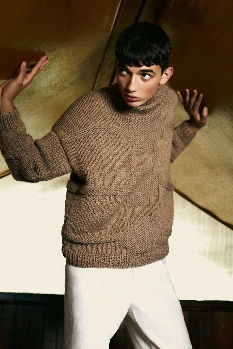 MAYDI マイディ-INTARSIA STITCH HAND KNITTED TURTLENECK LONG SLEEVES SWEATER-MIND-CAMEL