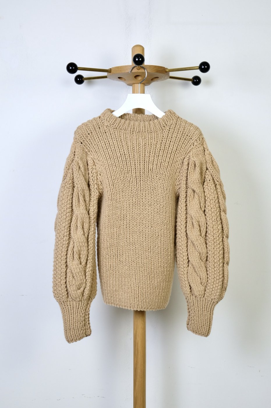 MAYDI マイディ-CABLE STITCH HAND KNITTING PUFF SLEEVES SWEATER-FIND-CARAMEL