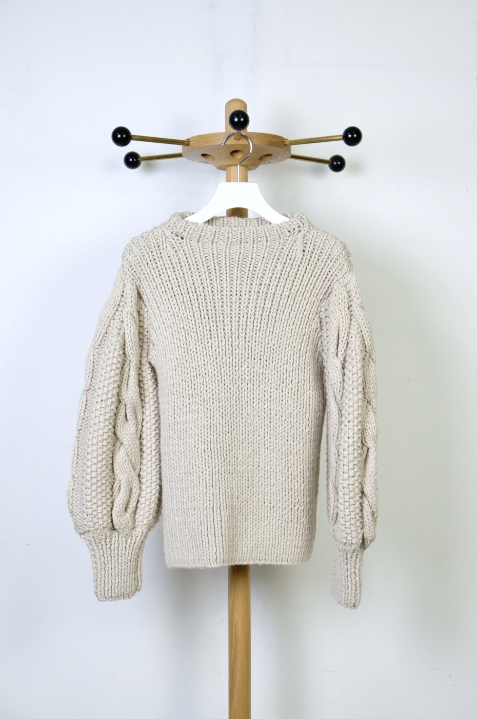 MAYDI マイディ-CABLE STITCH HAND KNITTING PUFF SLEEVES SWEATER-FIND-SABLE