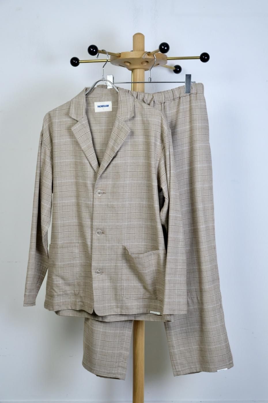 NOWHAW Υϥ-DAY PAJAMA COTTON WOOL GREN CHECK-BEIGE-