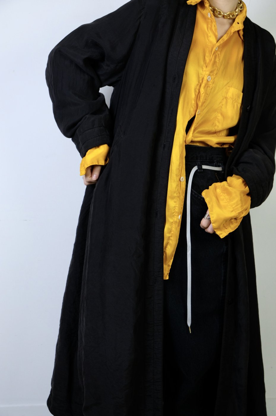 Chez VIDALENC-シェヴィダレンク-Coat Betty / Habotai silk medium-BLACK