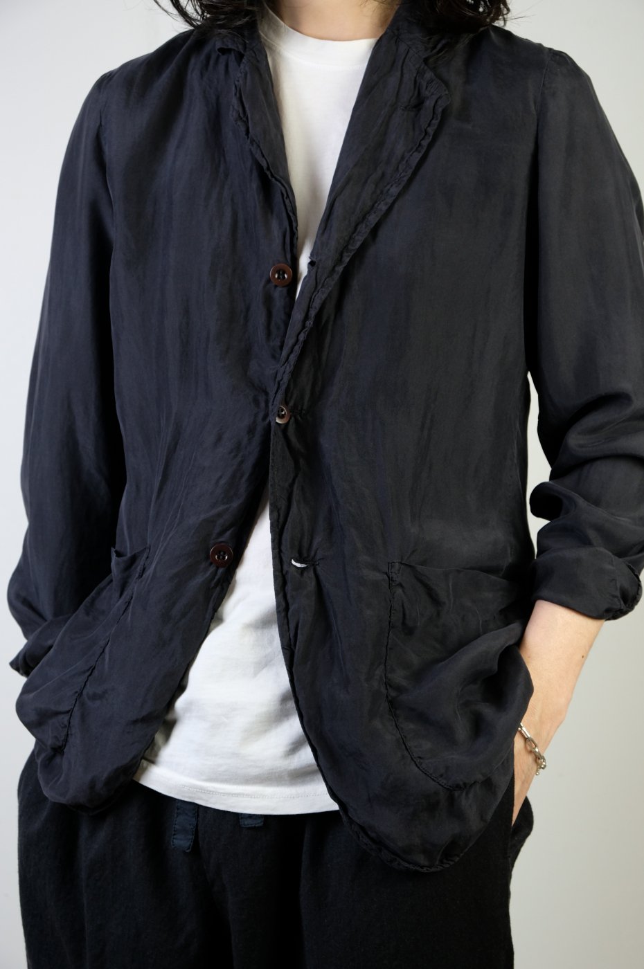 Chez VIDALENC シェヴィダレンク-Jacket P3 lined habotai silk-black 
