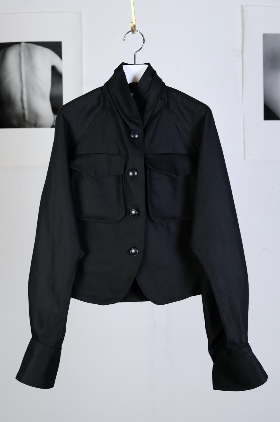 Mame Kurogouchi ޥ᥯-COTTON LINEN TWILL SHORT JACKET-BLACK