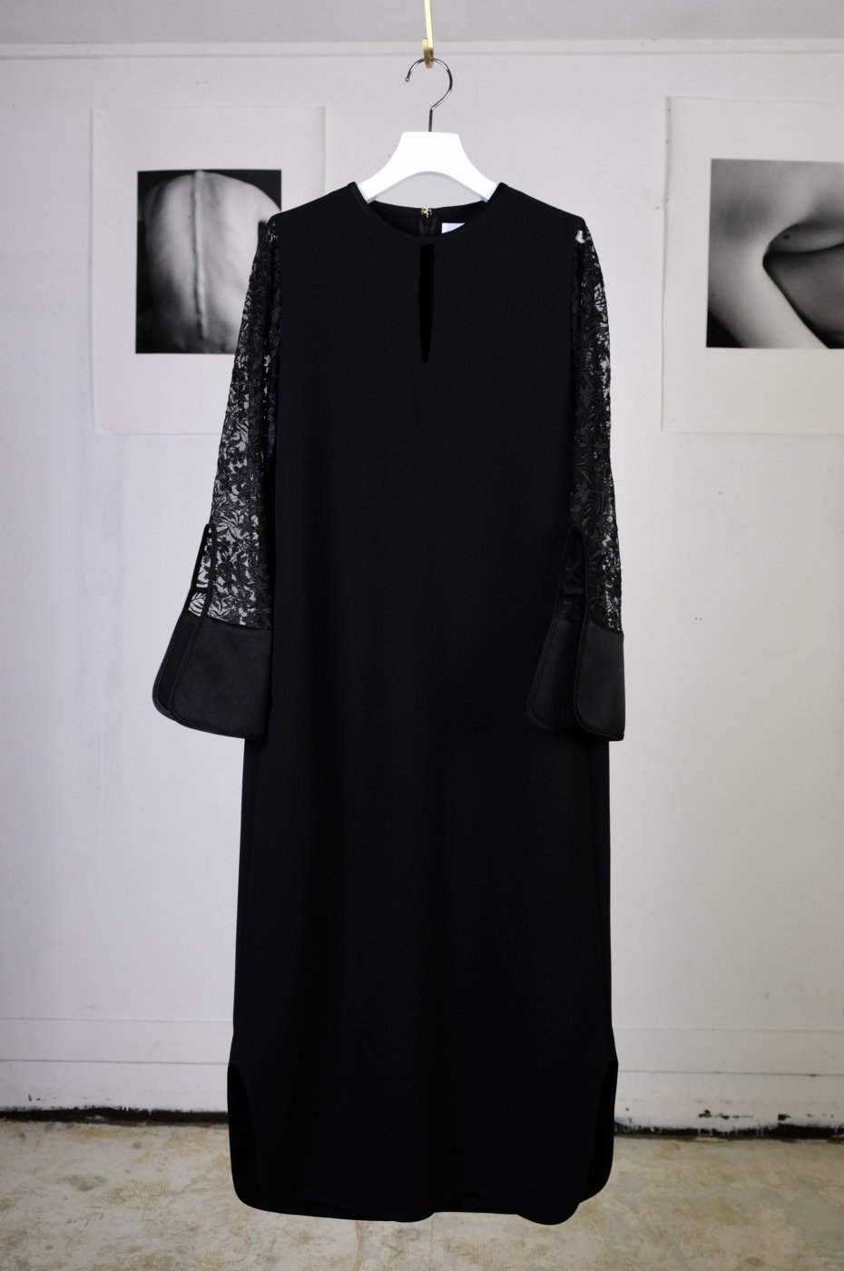 Mame Kurogouchi マメクロゴウチ-FLORAL LACE SLEEVE DRESS-BLACK