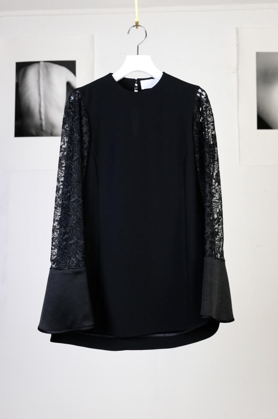 Mame Kurogouchi ޥ᥯-FLORAL LACE SLEEVE SHIRT-BLACK