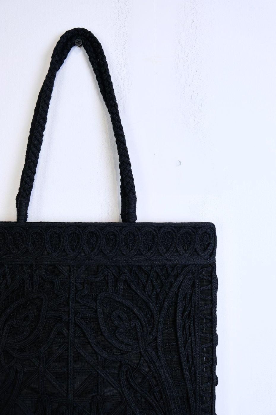 Mame Kurogouchi マメクロゴウチ-CORDING EMBROIDERY TOTE BAG-BLACK