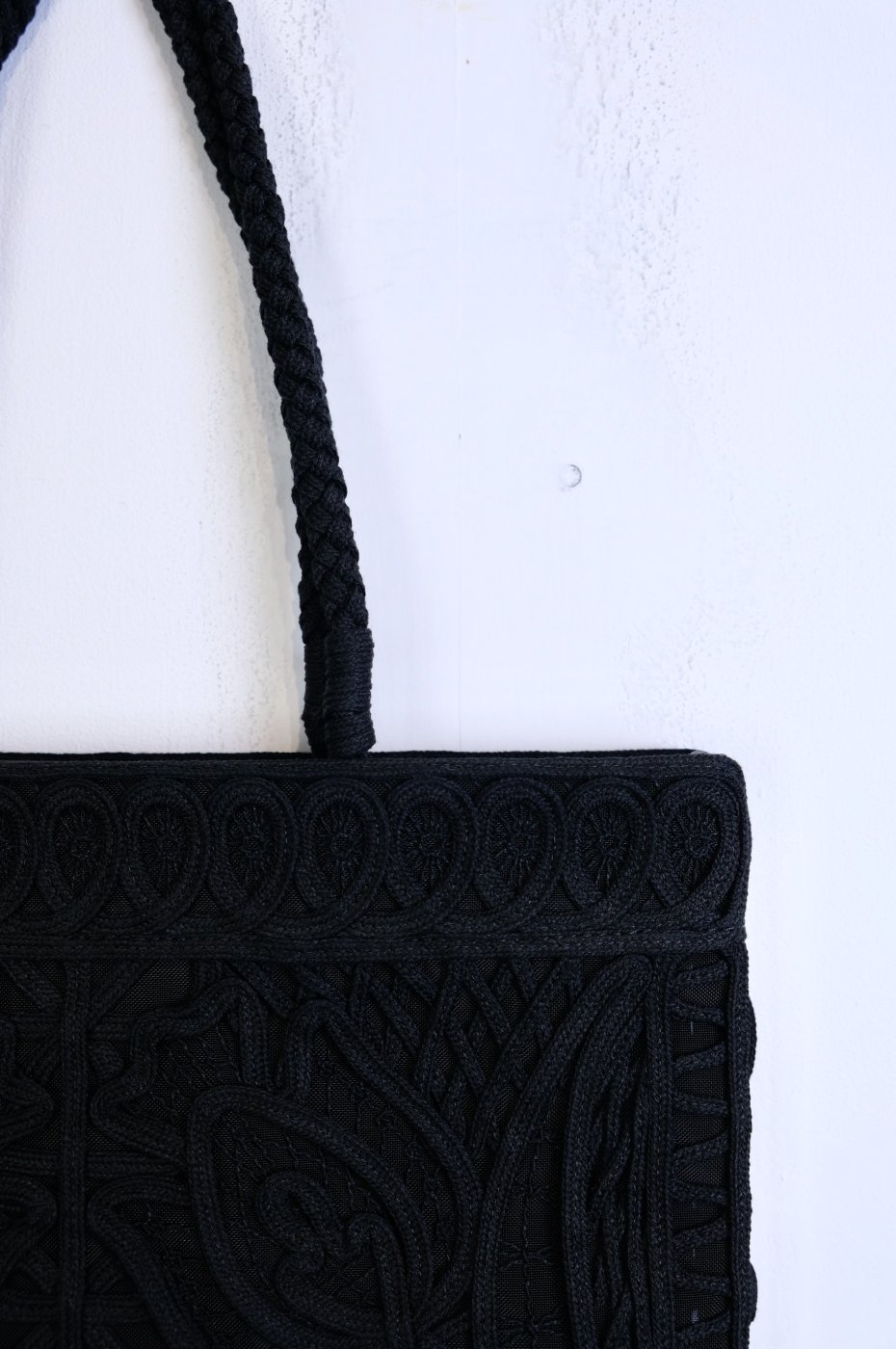 Cording Embroidery Tote Bag - black