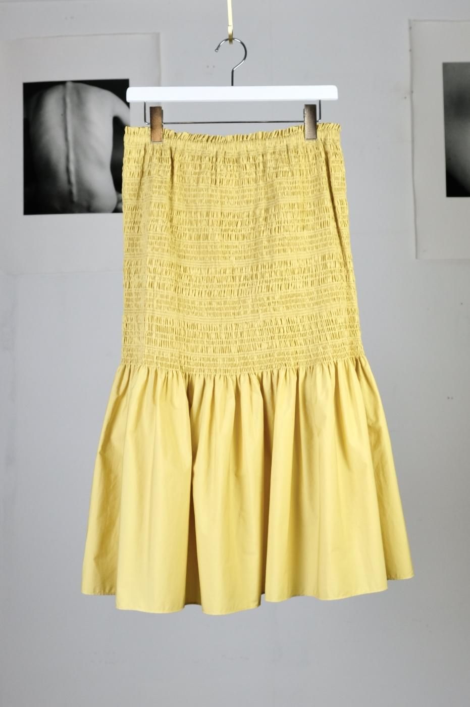 CURRENTAGE-SHIRRING MERMAID SKIRT-YELLOW