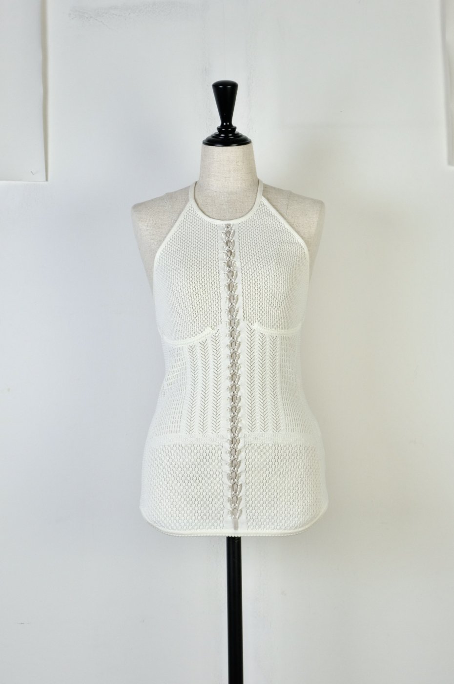 【50%OFF】Mame Kurogouchi-OPENWORK LACE UP KNITTED TOP-WHITE - LOCALERS
