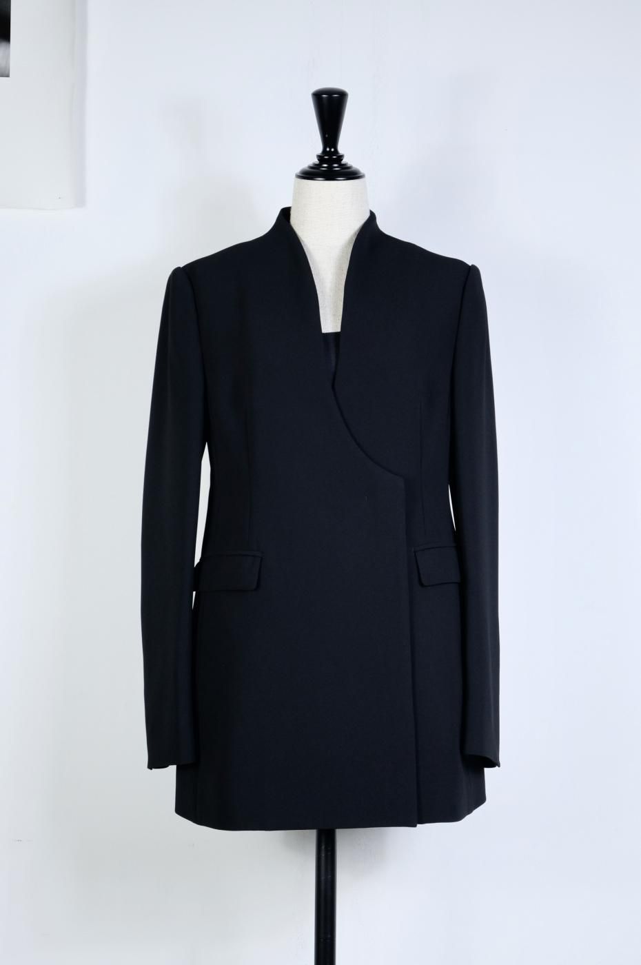 Mame Kurogouchi ޥ᥯-COLLARLESS DOUBLE BREASTED SUIT JACKET-BLACK 