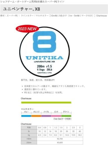 ユニチカ ユニベンチャー X8 150m