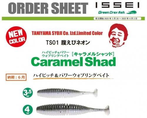 <img class='new_mark_img1' src='https://img.shop-pro.jp/img/new/icons6.gif' style='border:none;display:inline;margin:0px;padding:0px;width:auto;' />一誠 キャラメルシャッド 3.5インチ TS01 腹えびネオン(谷山オリカラ)