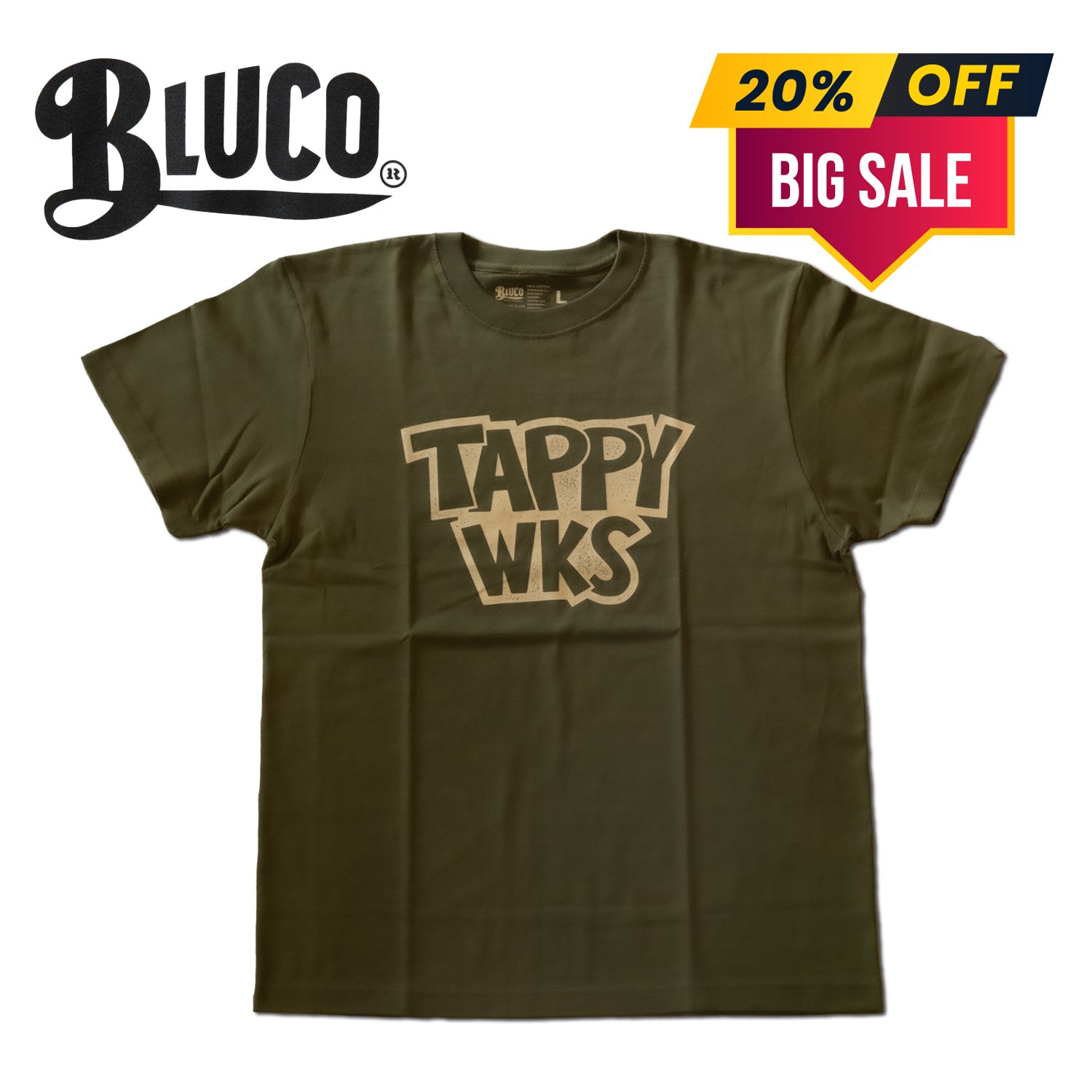 <img class='new_mark_img1' src='https://img.shop-pro.jp/img/new/icons16.gif' style='border:none;display:inline;margin:0px;padding:0px;width:auto;' />TAPPY WORKERS × BLUCO T-shirt (OLIVE / 2サイズ)