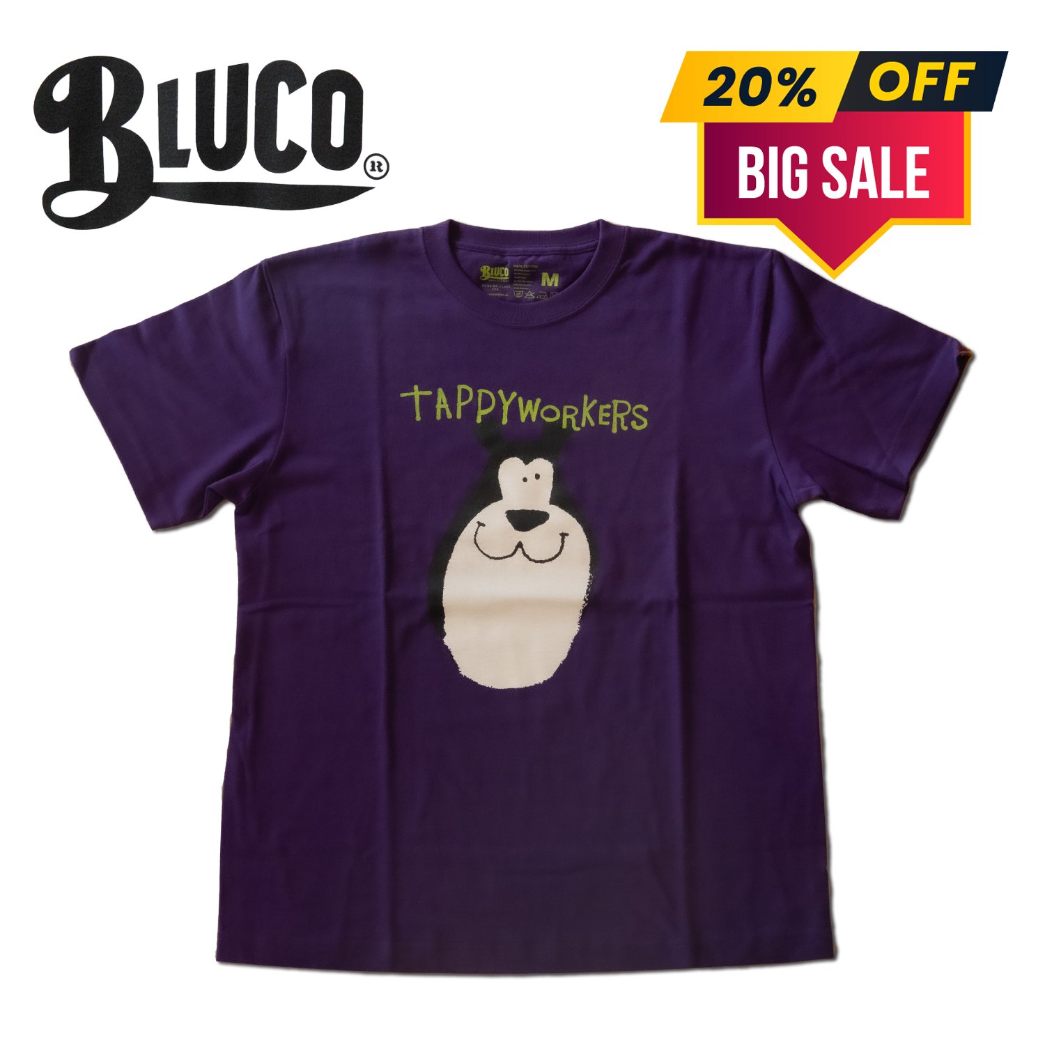 <img class='new_mark_img1' src='https://img.shop-pro.jp/img/new/icons16.gif' style='border:none;display:inline;margin:0px;padding:0px;width:auto;' />TAPPY WORKERS × BLUCO T-shirt (PURPLE / 2サイズ)