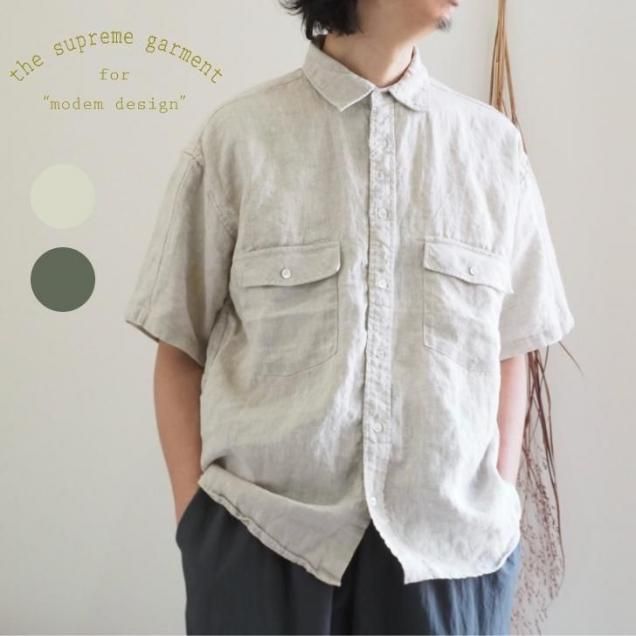 <img class='new_mark_img1' src='https://img.shop-pro.jp/img/new/icons14.gif' style='border:none;display:inline;margin:0px;padding:0px;width:auto;' />100Υġmodem design(ǥǥ)/LINEN SHORT SLEEVE SHIRTS///BEIGE/OLIVE2/25ss