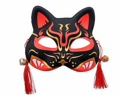 お面猫面 鈴付き　怒り猫　６枚セット　卸売り価格で通販