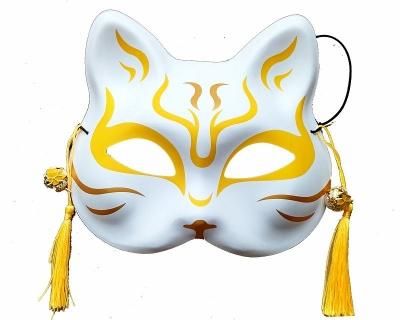 お面猫面 鈴付き 歌舞伎猫 イエロー 6枚セット 卸売り価格で通販