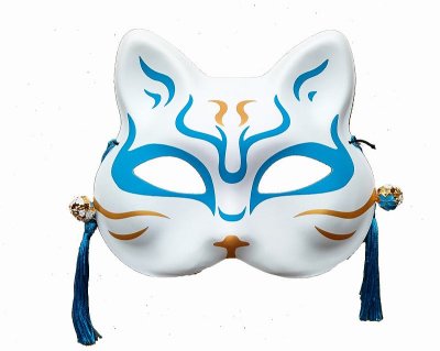 お面猫面 鈴付き　歌舞伎猫　ブルー　６枚セット　卸売り価格で通販