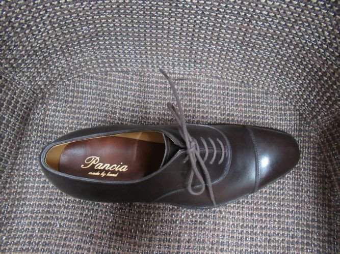 P0３7 セミスクエアトゥ キャップトゥオックスフォード +レザーソール ２３．０cm アノネイボカルーカーフ　ダークブラウン　 -  オーダメイド革靴販売・高級紳士革靴通販　Pancia（パンチャ）