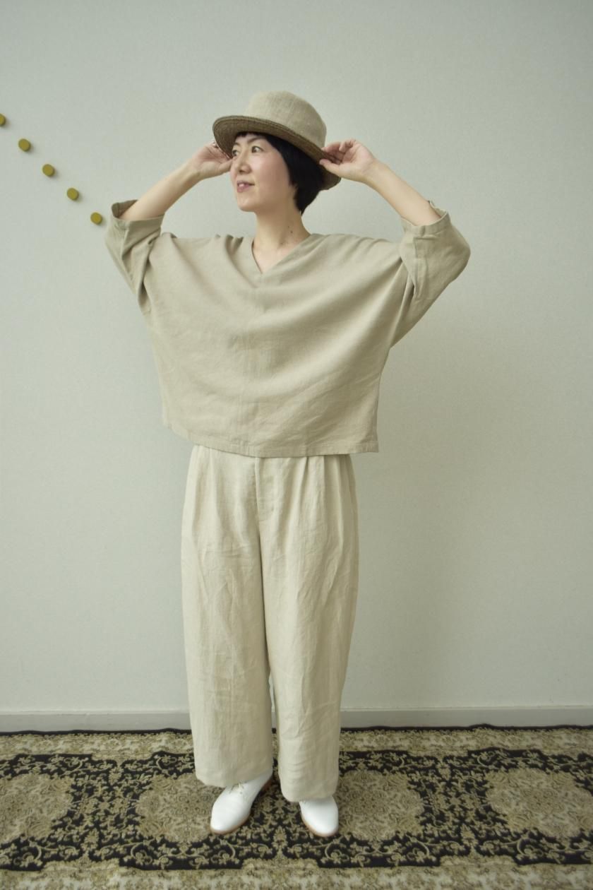 ☆美品☆linen panama gauze pullover グレージュ