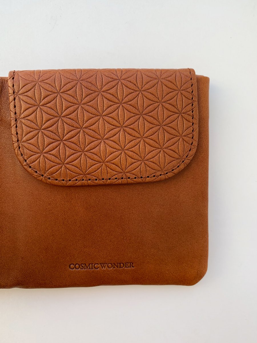 Naturally tanned leather bifold wallet (Flower of life) - c a b i n e t O N  L I N E S T O R E