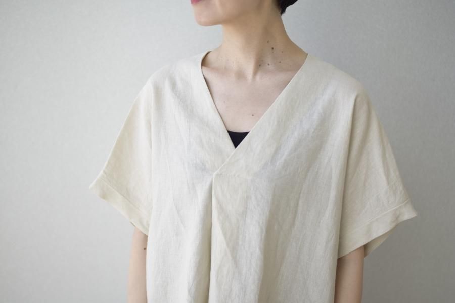 正規 Evam eva t e n i b a c - pullover neck v linen water / トップス