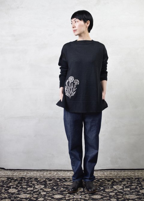 LINEN GUERMSEY SWEATER/EMBBROIDERY