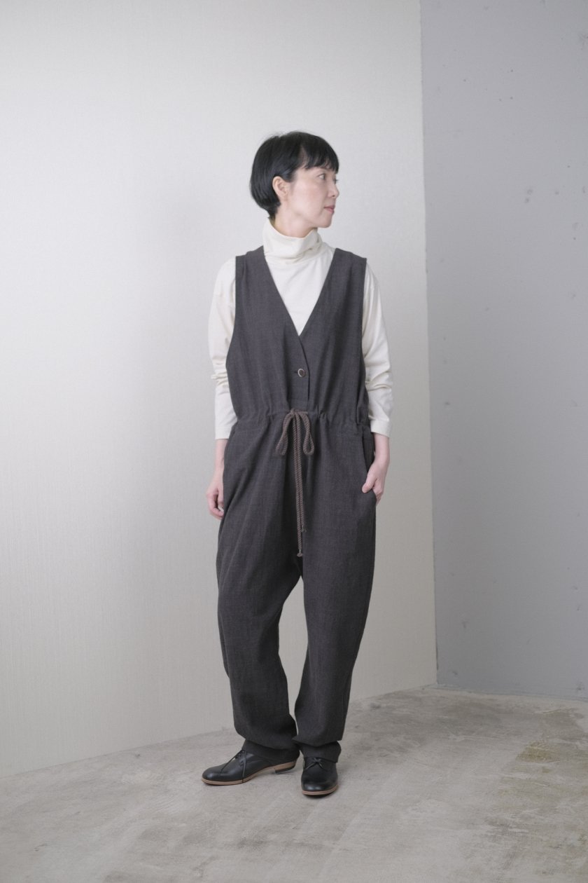 アトリエナルセ cotton slab over-alls / black - www.stmaryjanaklees.org