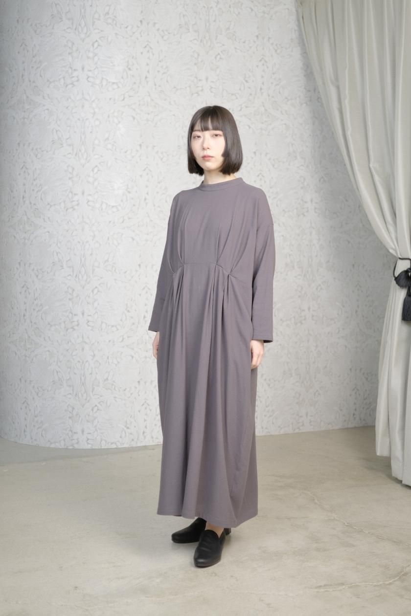 エヴァムエヴァシャツワンピース ロング丈 長袖 evam eva / stand collar tuck one piece, - c a b i n e t