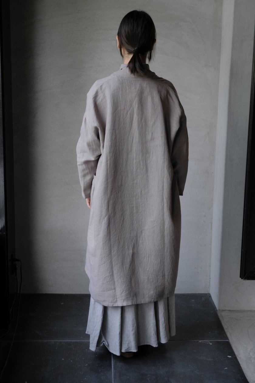 evam eva / linen robe | エヴァムエヴァ, 強撚のリネン糸を綾織の変形組織で織り上げ、自然な艶とくたっとした落ち感のある生地,  グレー - c a b i n e t O N L I N E S T O R E