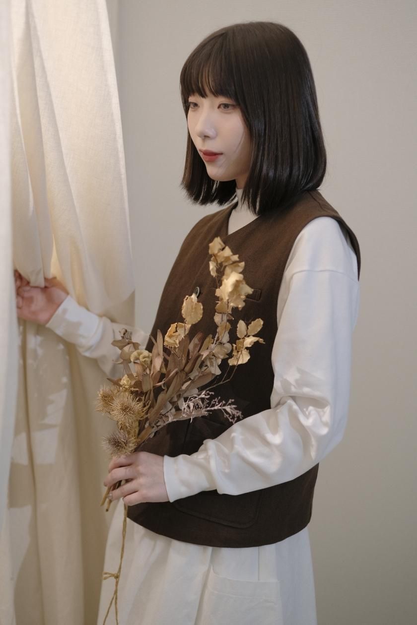 アトリエナルセ atelier naruse フラックス綿麻ギャバジンベスト F/ネイビー ジレ 羽織り ノースリーブ 前開き 【2400014467260】 アトリエナルセ atelier naruse フラックス綿麻ギャバジンベスト