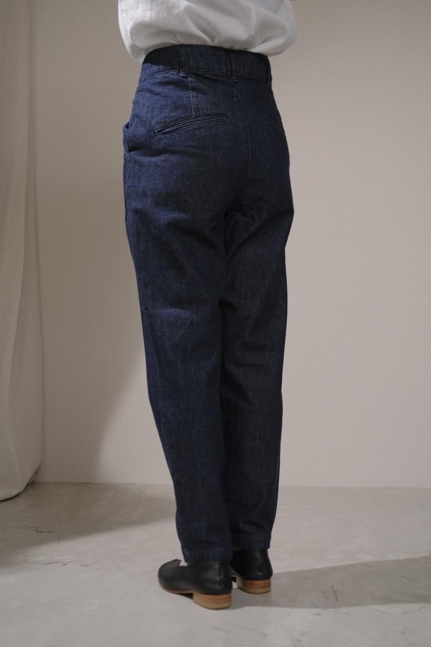 未使用 タグ付き アトリエナルセ リネンペックトップパンツ 36 cotton linen denim peck top pants / off white - atelier