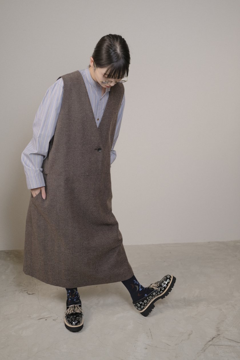 atelier naruse / コットンウールヘリンボンジャンパースカート(brown