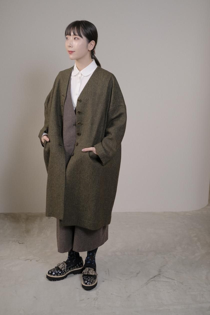 アトリエナルセ　コットンウールヘリンボーン　ジャンバースカート cotton&wool herring-bone jumper skirt - atelier naruse