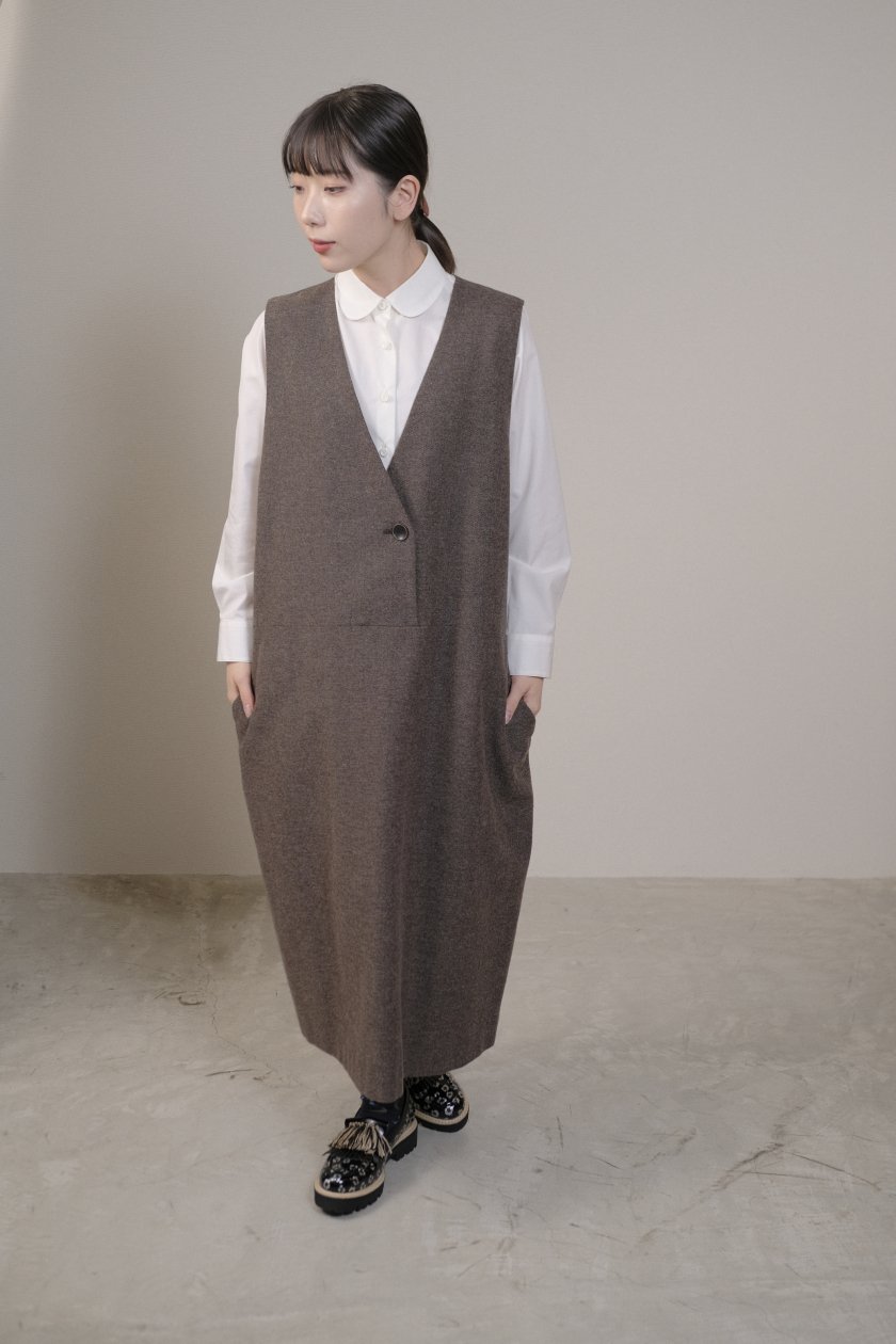 atelier naruse / コットンウールヘリンボンジャンパースカート(brown