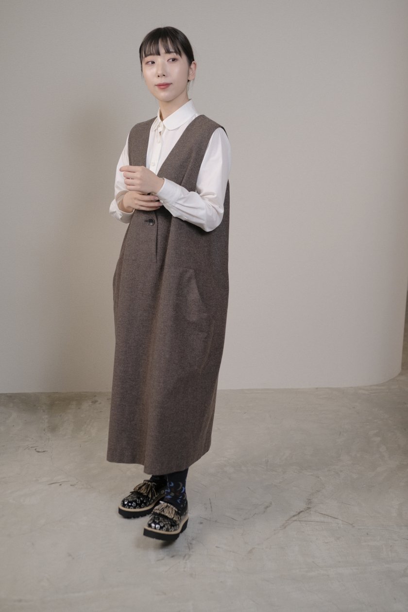 atelier naruse / コットンウールヘリンボンジャンパースカート(brown ...