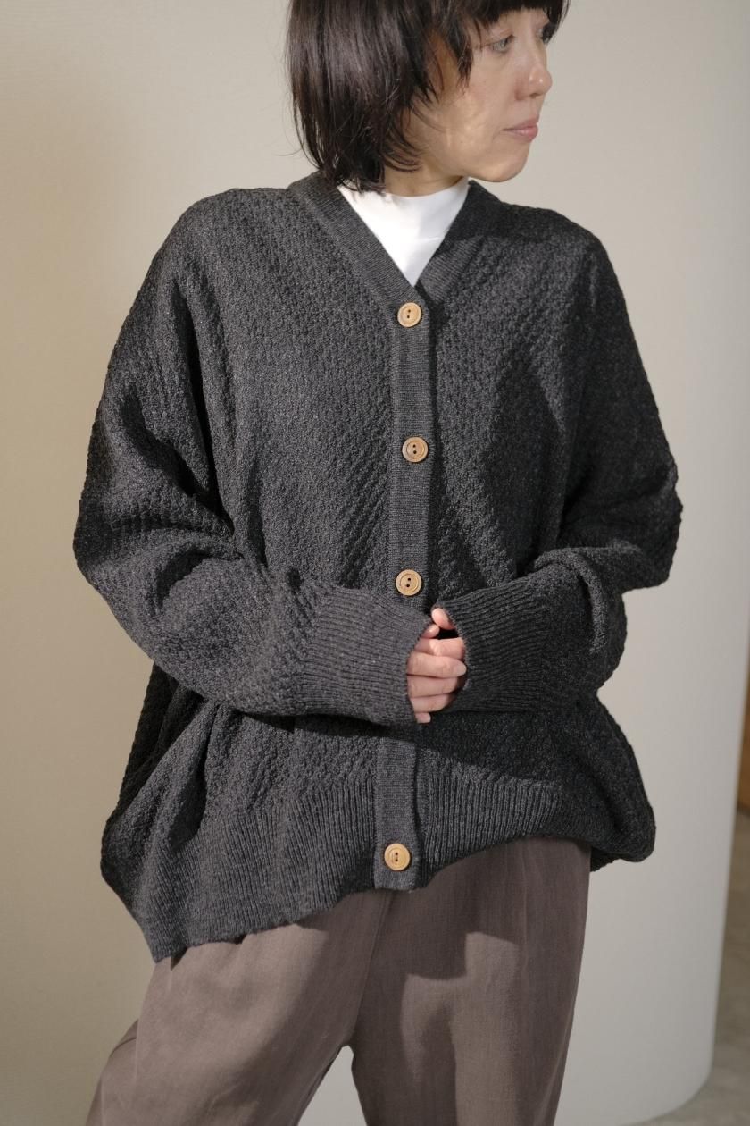 美品 アトリエナルセ 洗える ウールコットンビッグカーディガン 近年モデル atelier naruse / ラムウールビッグサイズカーディガン(charcoal