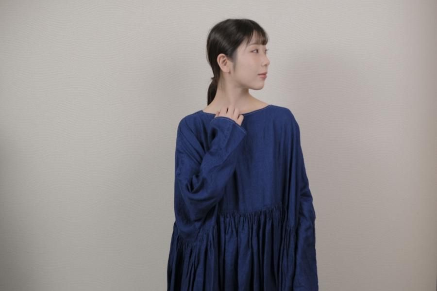 ŠP / INDIGO LINEN /WIDE GATHER ONEPIECE | 人気の定番形、沢山