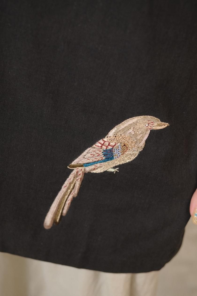 BUNON ベスト BUNON / Bird Embroidery Fringe Vest | インドの伝統技術と手