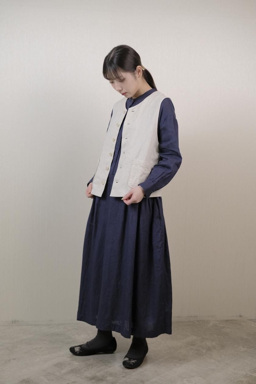 アトリエナルセリネンシャツギャザーワンピース美品アクアブルー linen shirt gather one-piece / aqua blue - atelier naruse