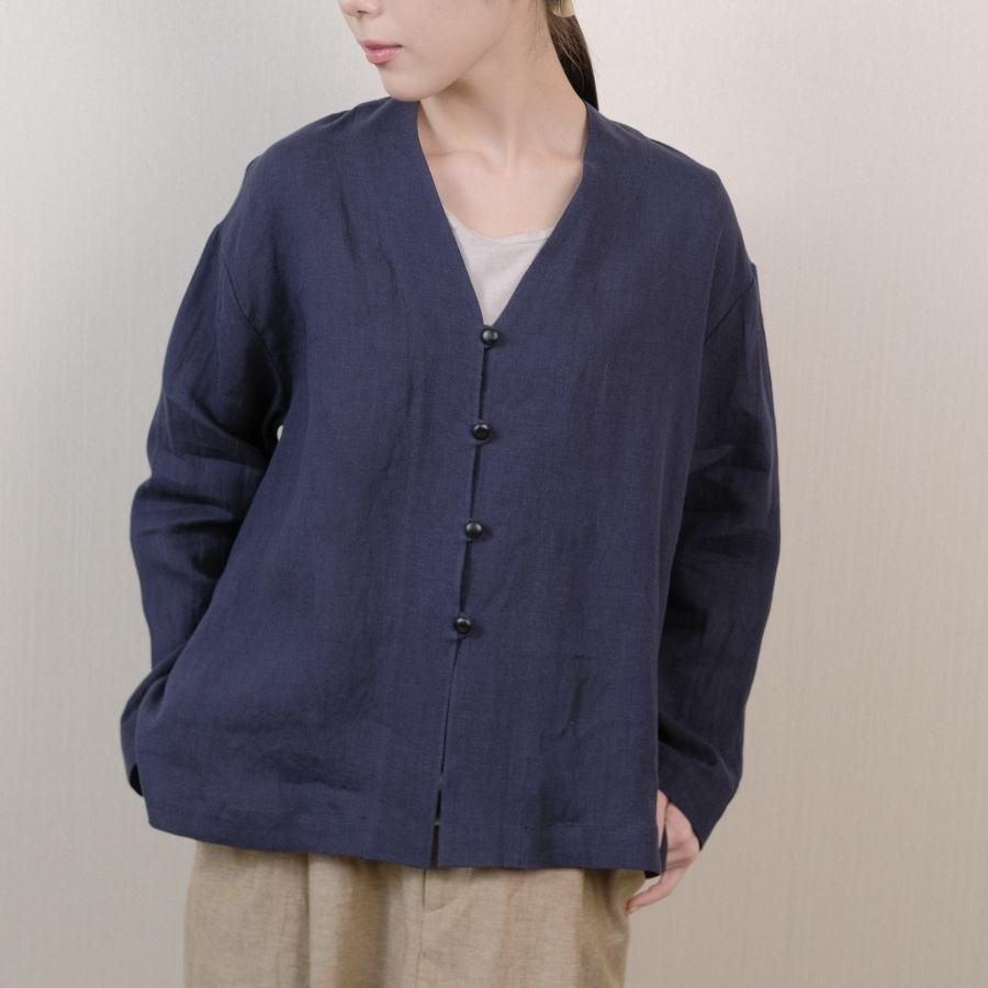 atelier naruse | リネンシャツカーディガン(navy) - c a b i n e t　 O N L I N E　S T O R E