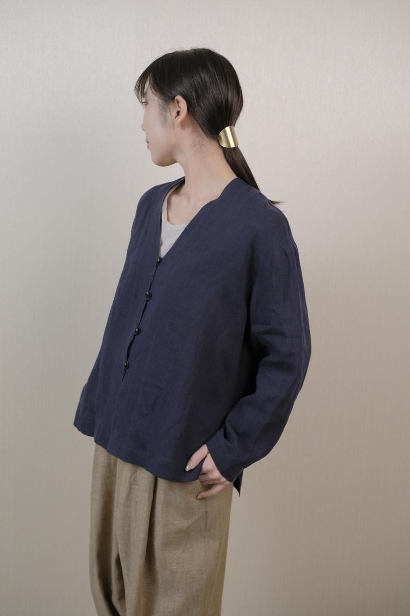 atelier naruse | リネンシャツカーディガン(navy) - c a b i n e t　 O N L I N E　S T O R E