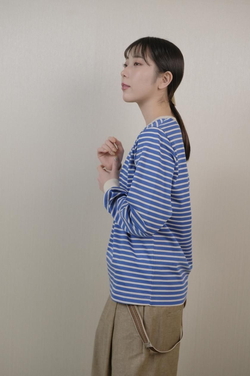 atelier naruse　ボーダーニット　みずいろ atelier naruse | コットンボーダーカットソー（長袖・blue