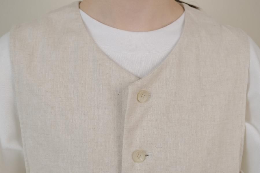 atelier naruseリネンコットンヘリンボーンシャンブレー　ベスト・ジレ atelier naruse | リネンコットンヘリンボーンシャンブレー