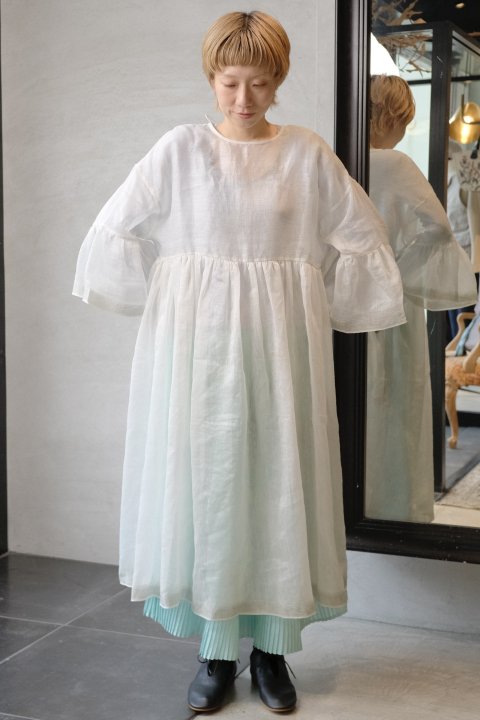 BUNON / Wide Sleeve Frill Dress(White)