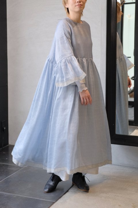 BUNON / Wide Sleeve Frill Dress(L.blue)