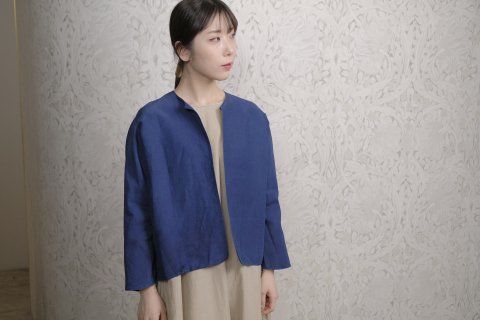 COSMIC WONDER / Silk paper grogram dolman-sleeve jacket (Ryukyu indigo)