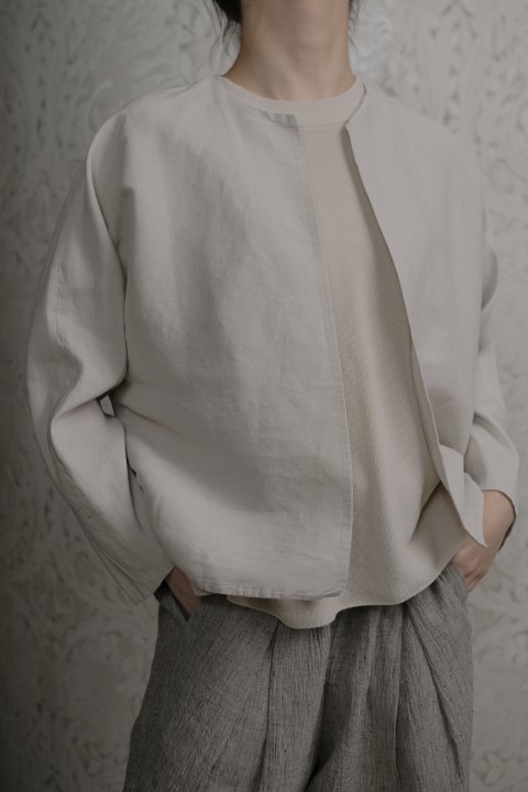 COSMIC WONDER / Silk paper grogram dolman-sleeve jacket (Silver quartz)